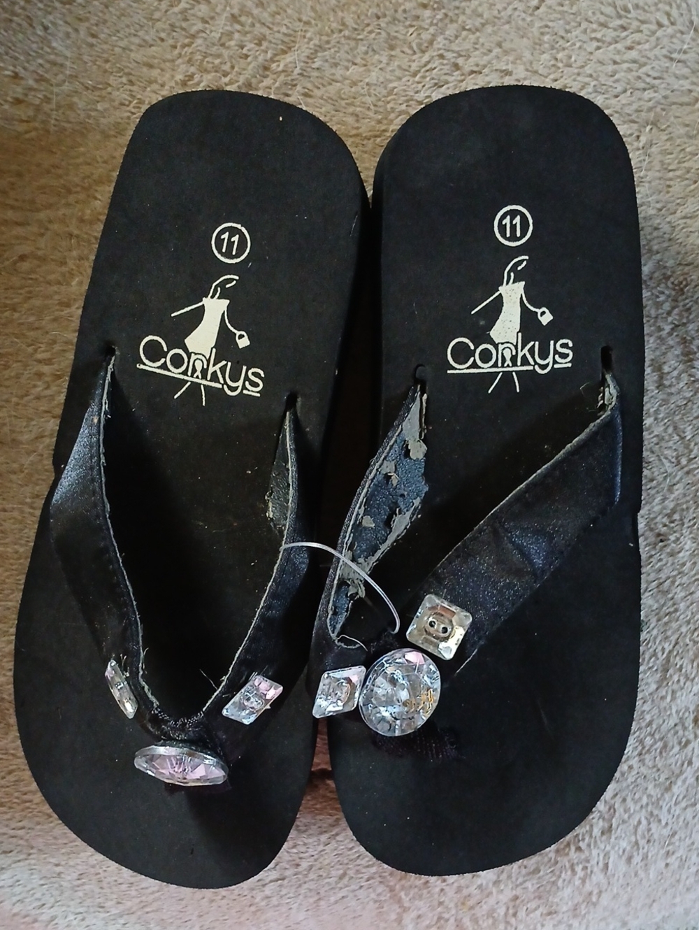 Corkys Black Girls Jeweled Flip Flop Sandals